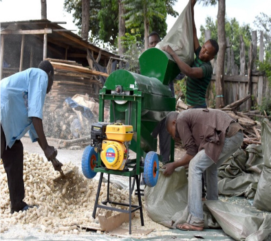 Farmers operate a multi-crop thresher. (Source: https://www.imaratech.co/
